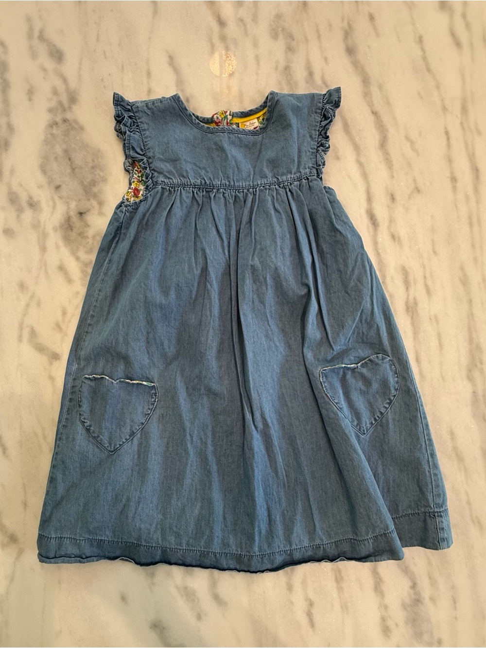 Mini Boden Denim Dress with Heart Pockets - Blue